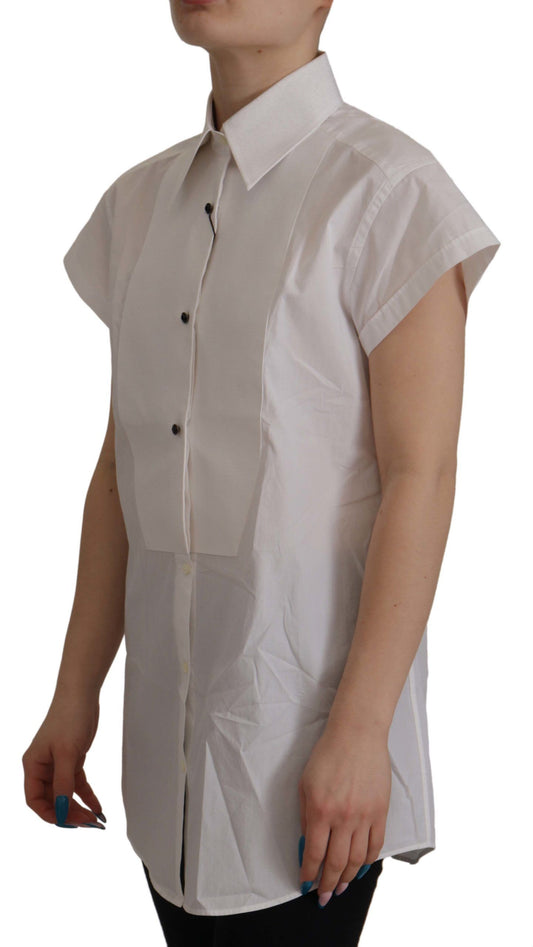 Dolce & Gabbana – Weißes, ärmelloses Smoking-Bluse-Oberteil