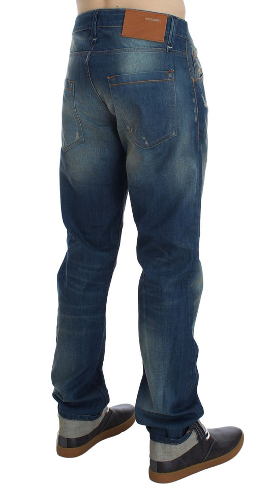Acht Blue Wash Denim Baumwoll-Stretch-Bagging-Fit-Jeans