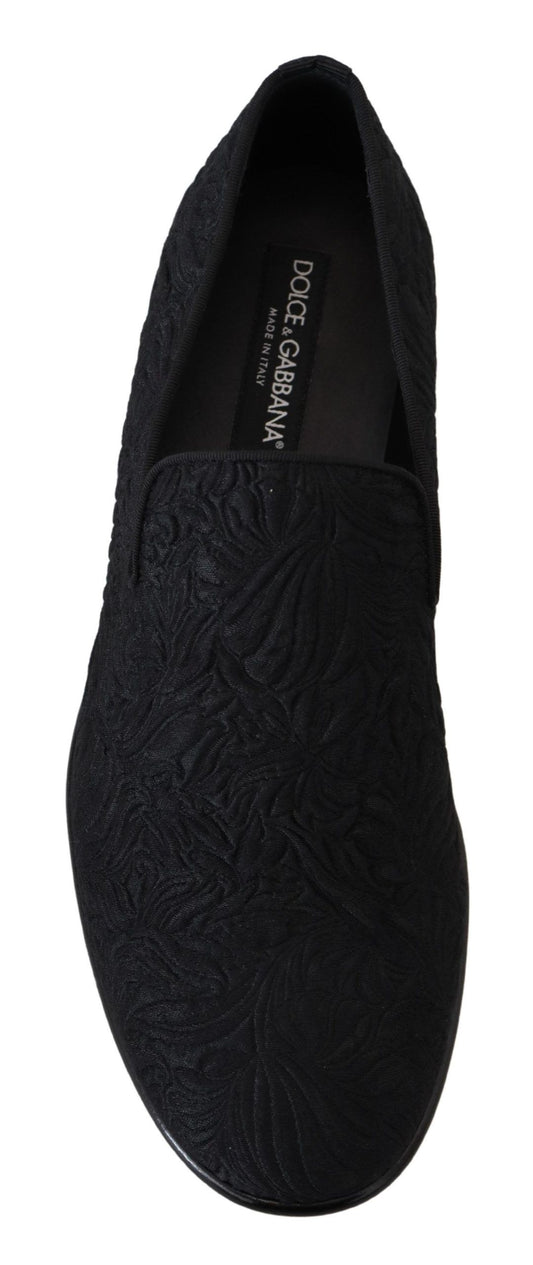 Dolce & Gabbana – Schwarze Jacquard-Hausschuhe mit Blumenmuster, Halbschuhe