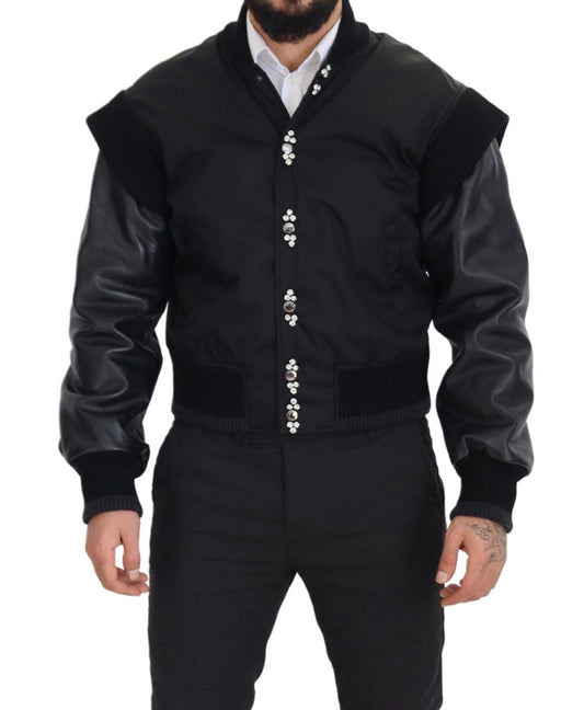 Dolce & Gabbana Schwarze Nylon-Kristallmantel-Knöpfe-Jacke