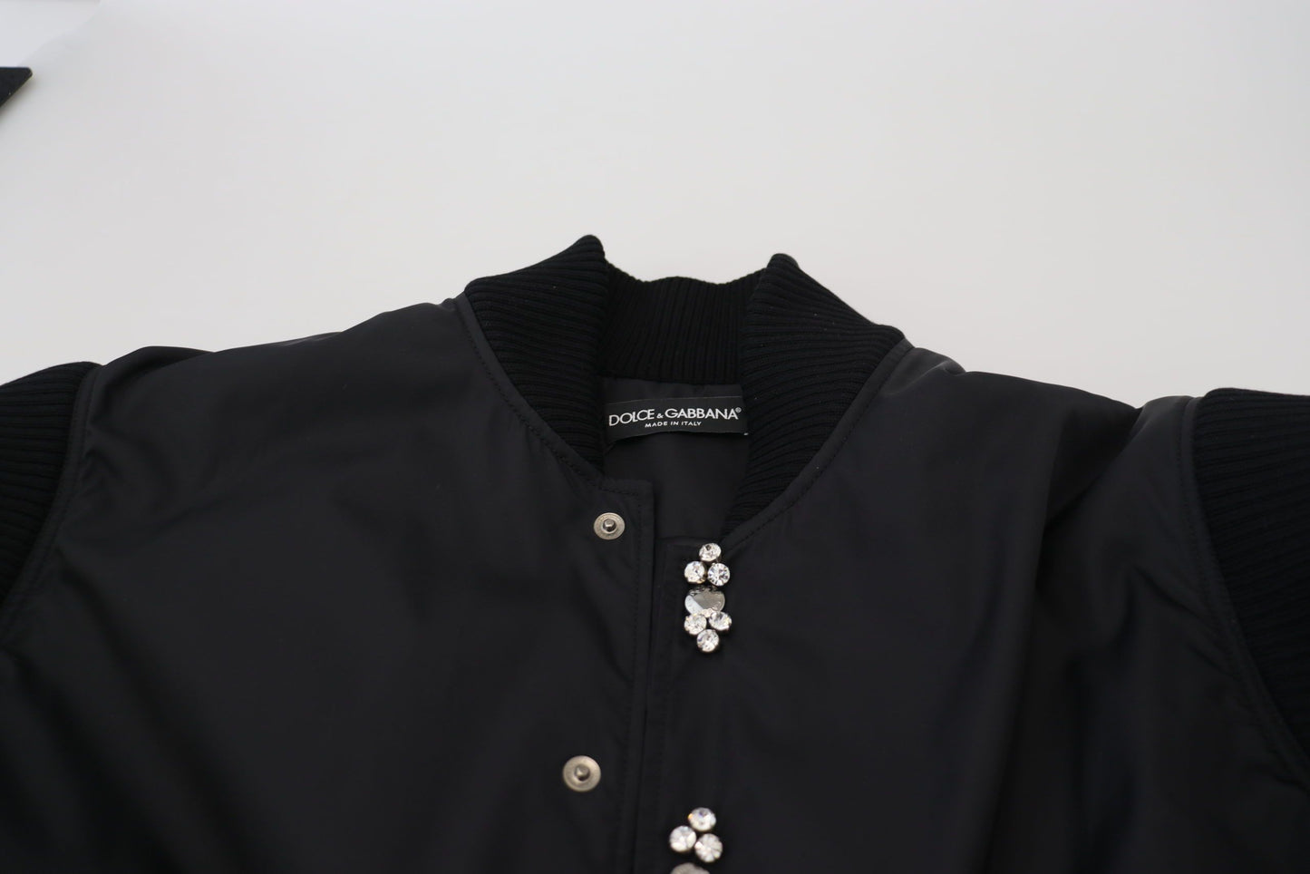 Dolce & Gabbana Schwarze Nylon-Kristallmantel-Knöpfe-Jacke