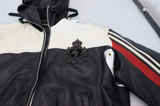 Dolce & Gabbana – Blouson-Manteljacke aus schwarzem Leder mit Kapuze