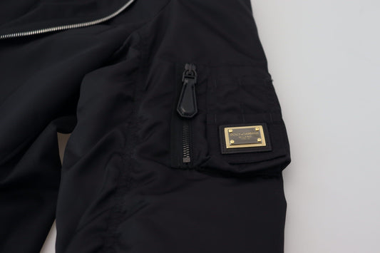 Dolce & Gabbana – Schwarze Wolljacke mit durchgehendem Reißverschluss und langen Ärmeln