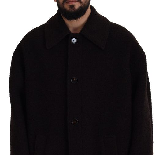 Dolce & Gabbana – Schwarze Trenchcoatjacke aus Alpaka mit Knopfleiste
