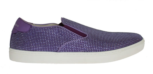 Dolce & Gabbana – Lilafarbene Canvas-Sneaker mit Strass-Logo
