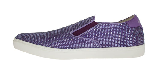 Dolce & Gabbana – Lilafarbene Canvas-Sneaker mit Strass-Logo