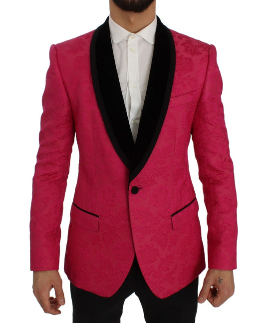 Dolce & Gabbana – Schmaler Blazer aus Brokat mit Blumenmuster in Rosa