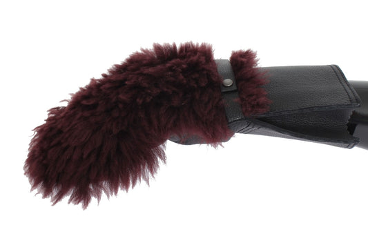 Dolce & Gabbana Schwarze Lederhandschuhe aus Bordeaux-Lammfell