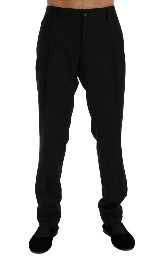Dolce & Gabbana Schwarze gestreifte Wollstretchhose