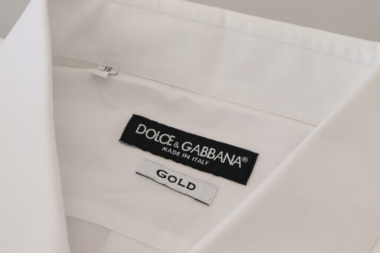 Dolce & Gabbana Weißes, formelles GOLD-Hemd aus Baumwolle mit Pfauenfeder