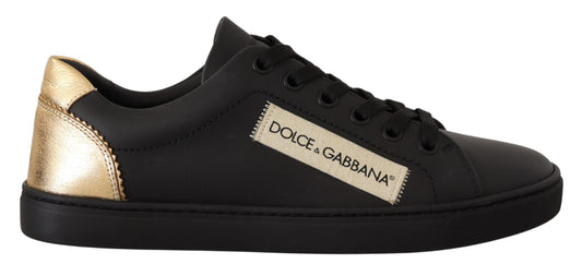 Dolce & Gabbana Schwarz Gold Leder Low Top Sneakers Damenschuhe