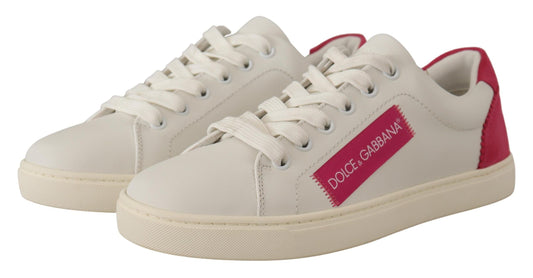 Dolce & Gabbana Weiß Rosa Leder Low Top Sneakers Damenschuhe