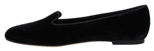 Dolce & Gabbana – Slipper aus schwarzem Samt, flache Schuhe