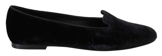 Dolce & Gabbana – Slipper aus schwarzem Samt, flache Schuhe