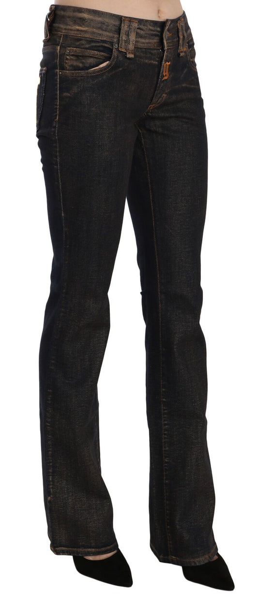 John Galliano Black Washed Mid Waist Flared Denim Pants Baumwolle