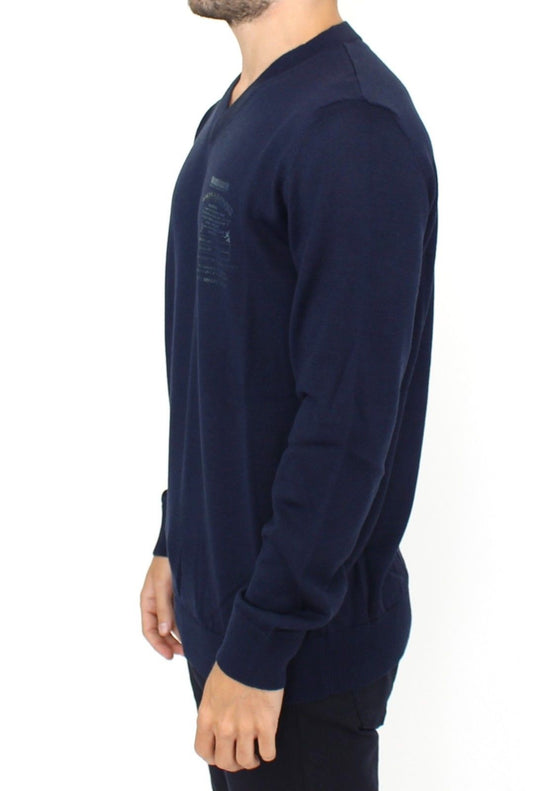Ermanno Scervino Blauer Pullover aus Wollmischung mit V-Ausschnitt