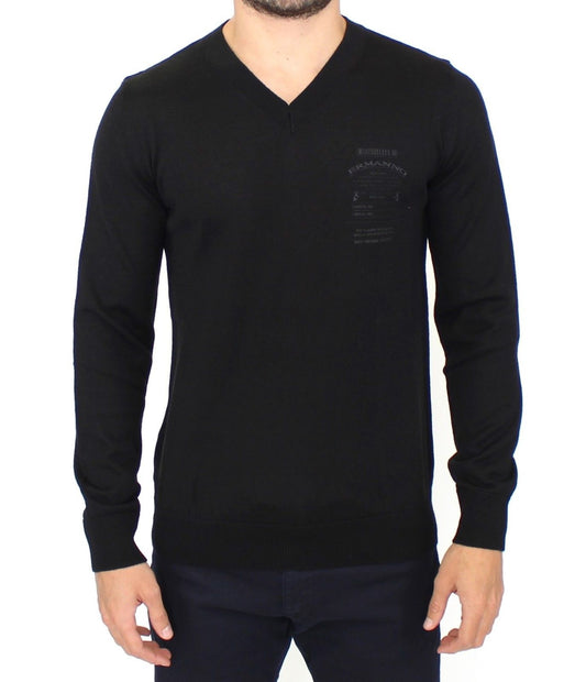 Ermanno Scervino Schwarzer Pullover aus Wollmischung mit V-Ausschnitt