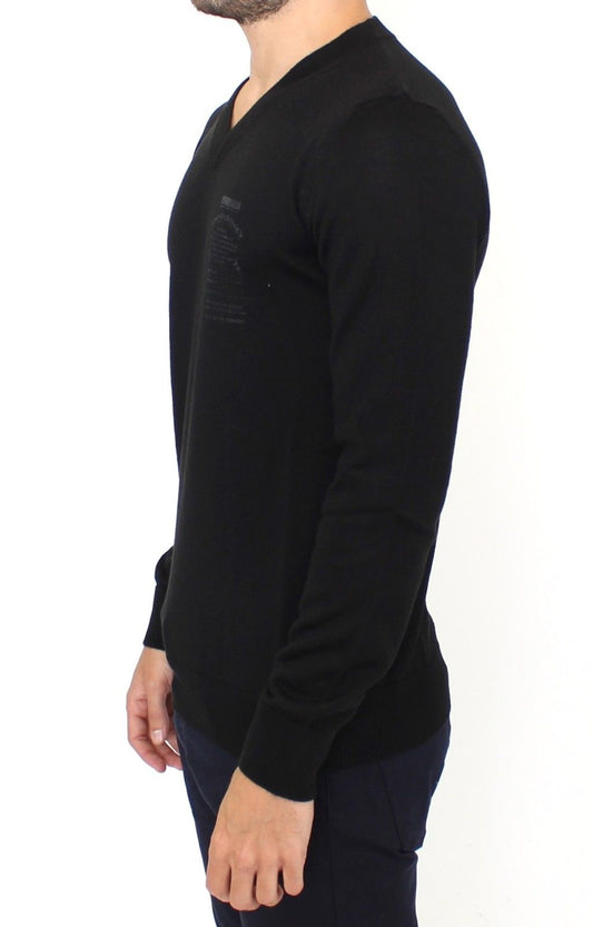 Ermanno Scervino Schwarzer Pullover aus Wollmischung mit V-Ausschnitt