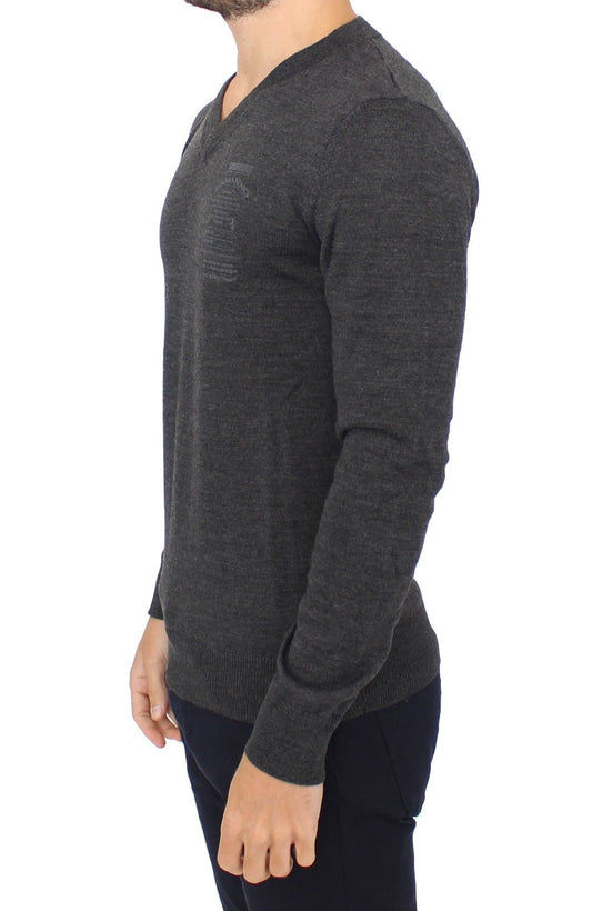 Ermanno Scervino Grauer Pullover aus Wollmischung mit V-Ausschnitt