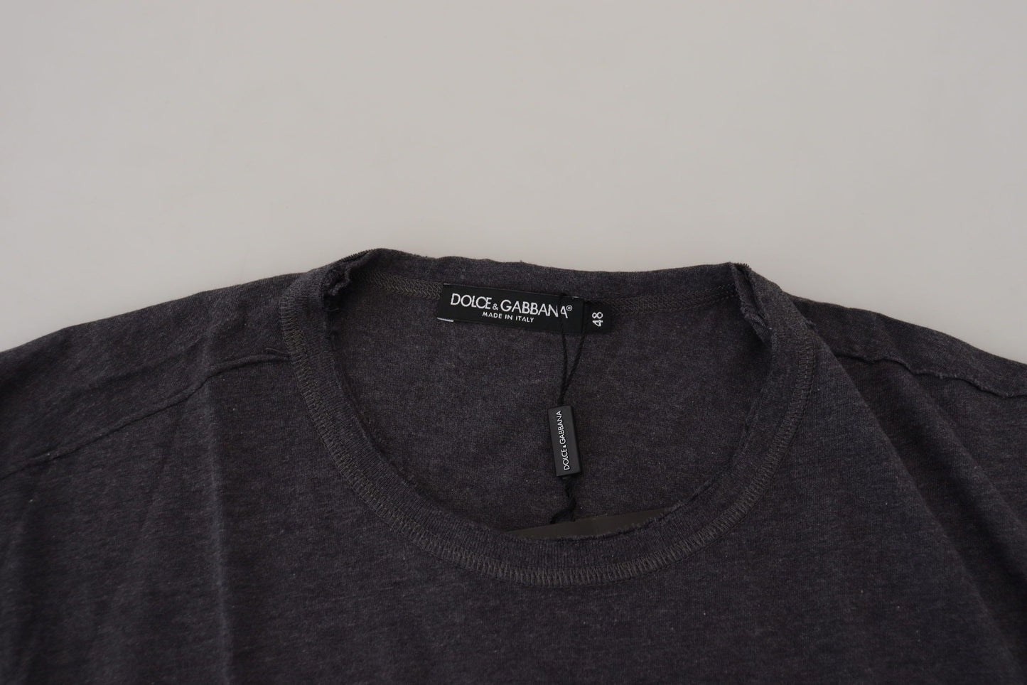 Dolce & Gabbana Graues Kurzarm-T-Shirt aus Baumwolle mit Rundhalsausschnitt