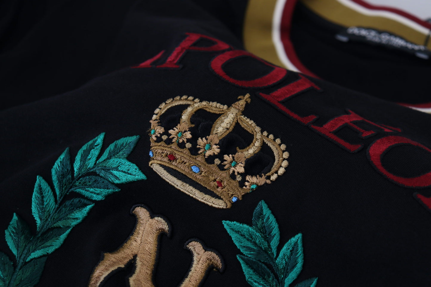 Dolce & Gabbana – Schwarzes, besticktes T-Shirt mit Rundhalsausschnitt aus Baumwolle
