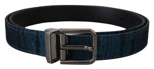 Dolce & Gabbana Blauer Jacquard-Moire-Gürtel aus silbernem Metall Herren