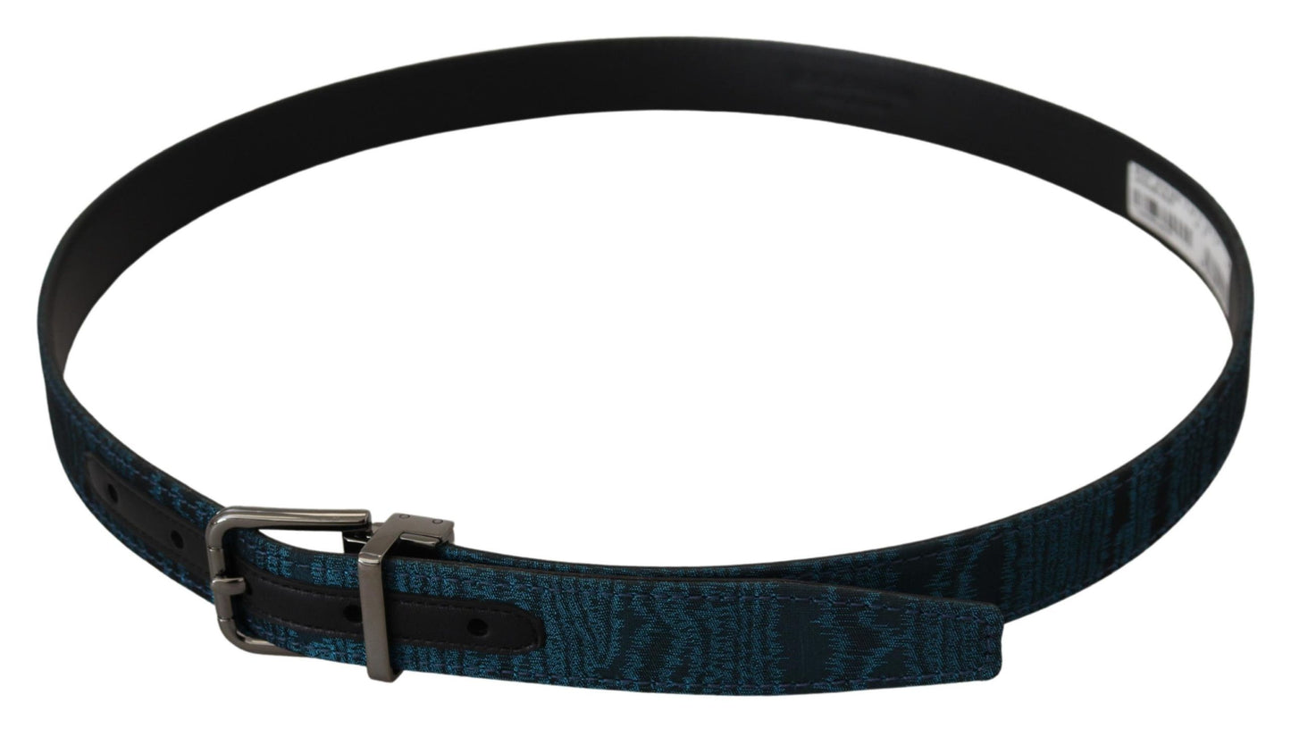 Dolce & Gabbana Blauer Jacquard-Moire-Gürtel aus silbernem Metall Herren