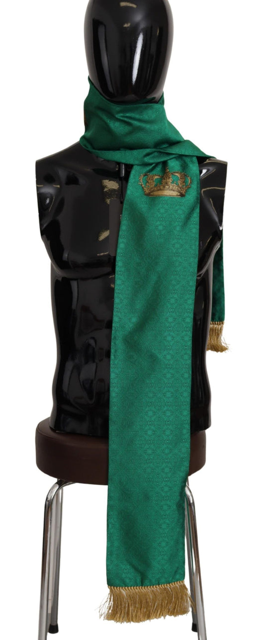 شال دولتشي آند غابانا الأخضر المطرز بتطريز التاج مع هامش من الحرير المخلوط
