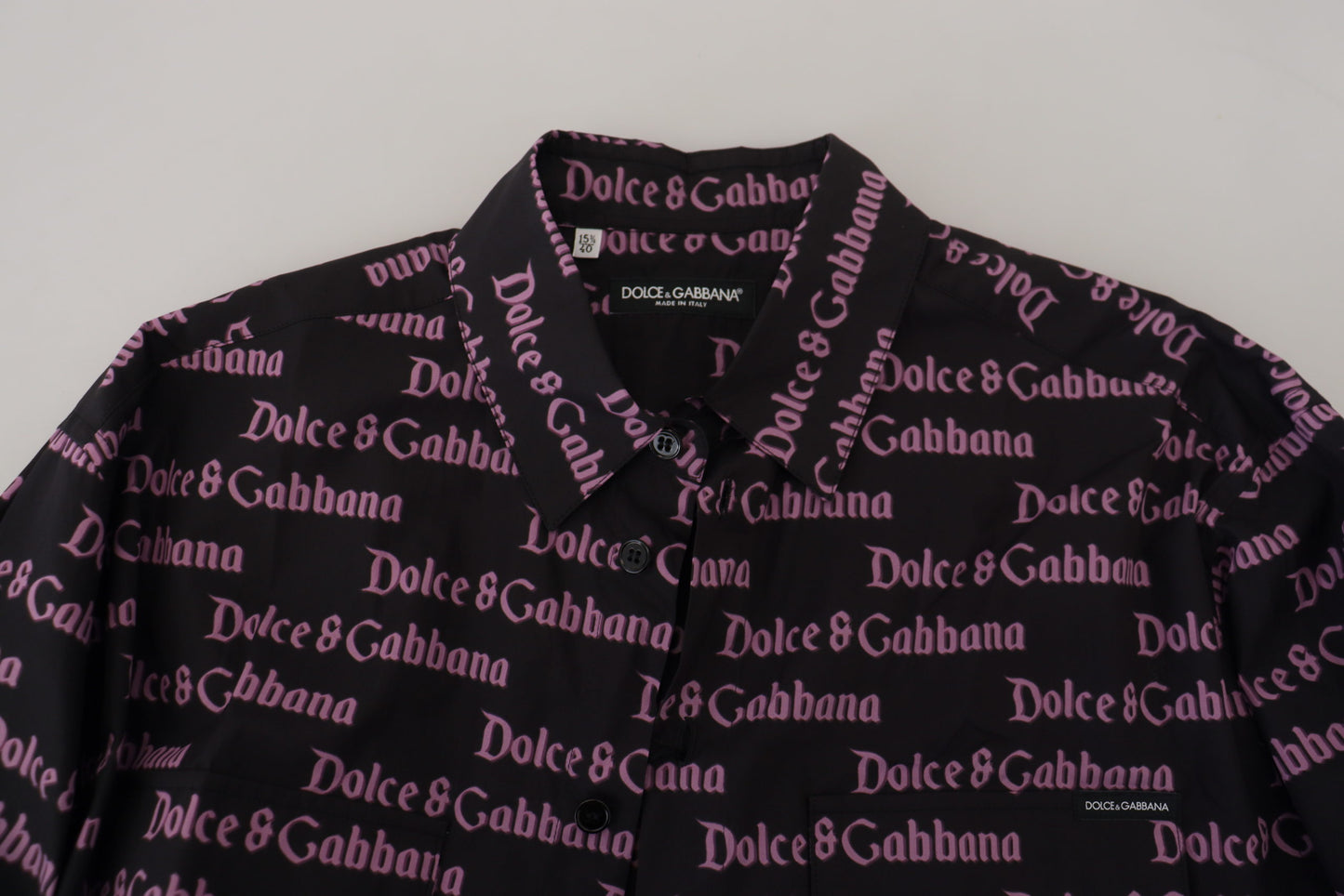 Dolce & Gabbana – Schmales, formelles Hemd mit Logo in Schwarz und Lila