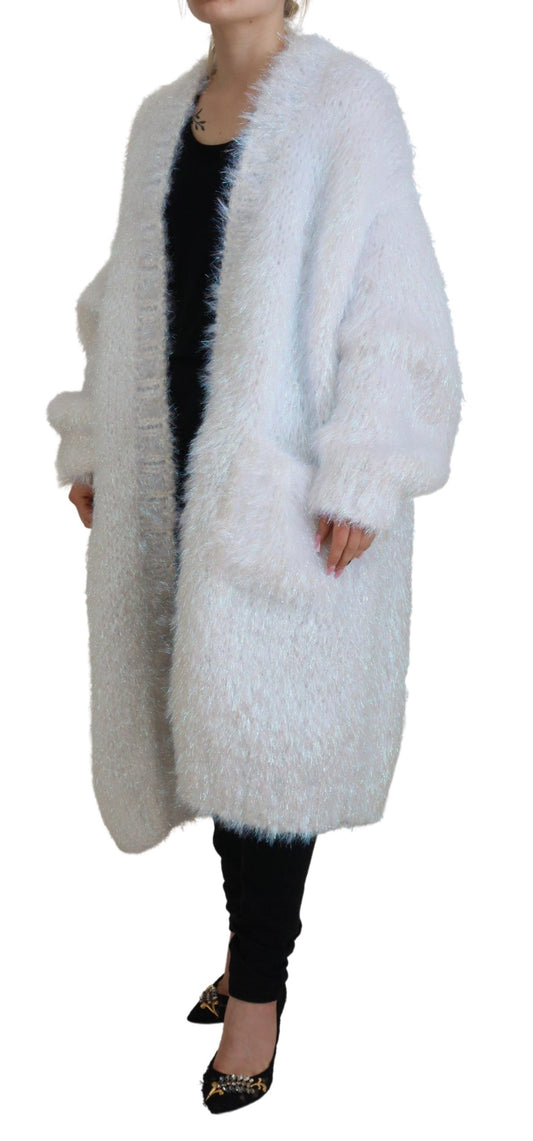 Dolce & Gabbana – Weiße Strickjacke mit langen Ärmeln und Fransen