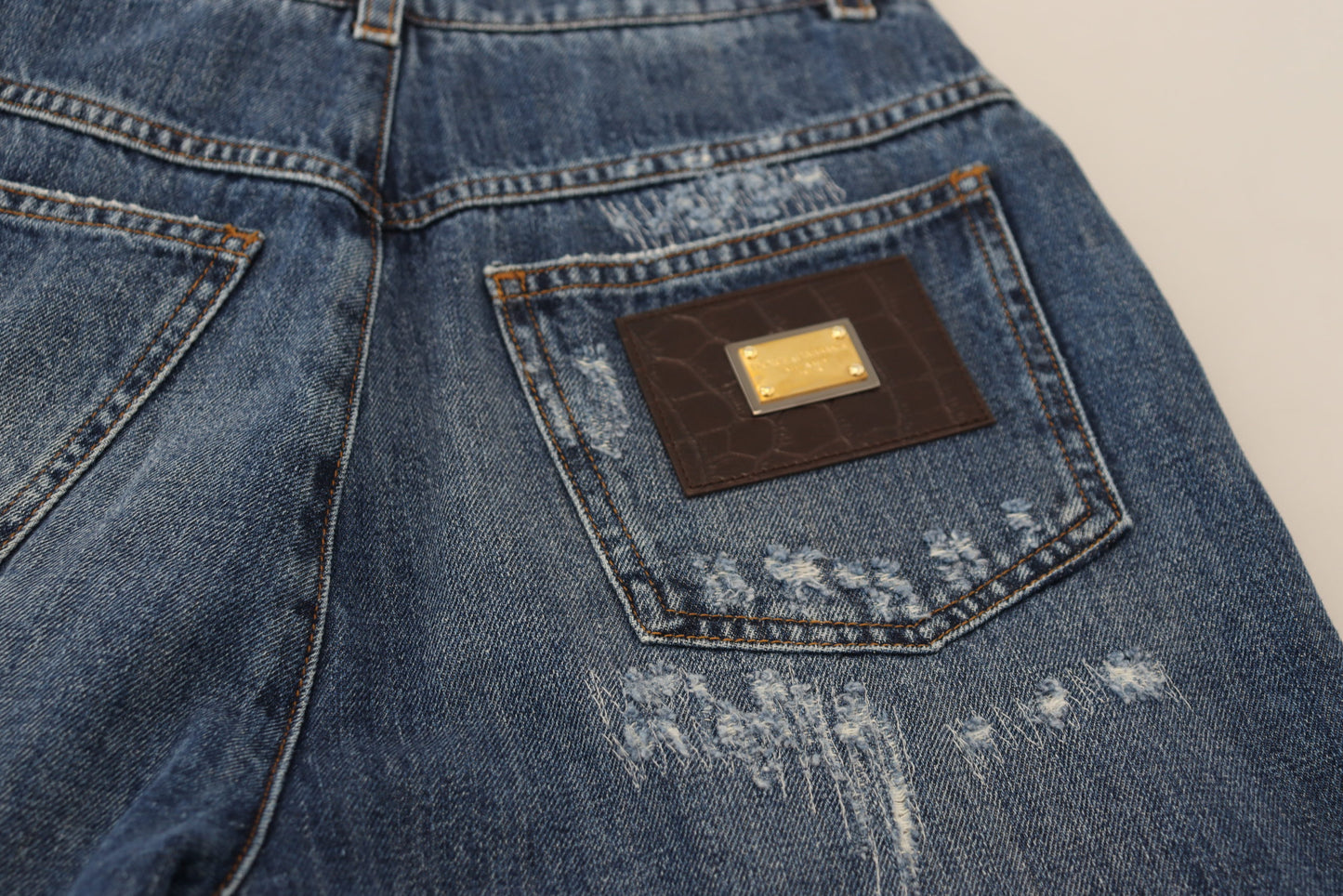 Dolce & Gabbana Blaue Jeans aus zerfetztem Baumwolldenim mit verwaschener Optik