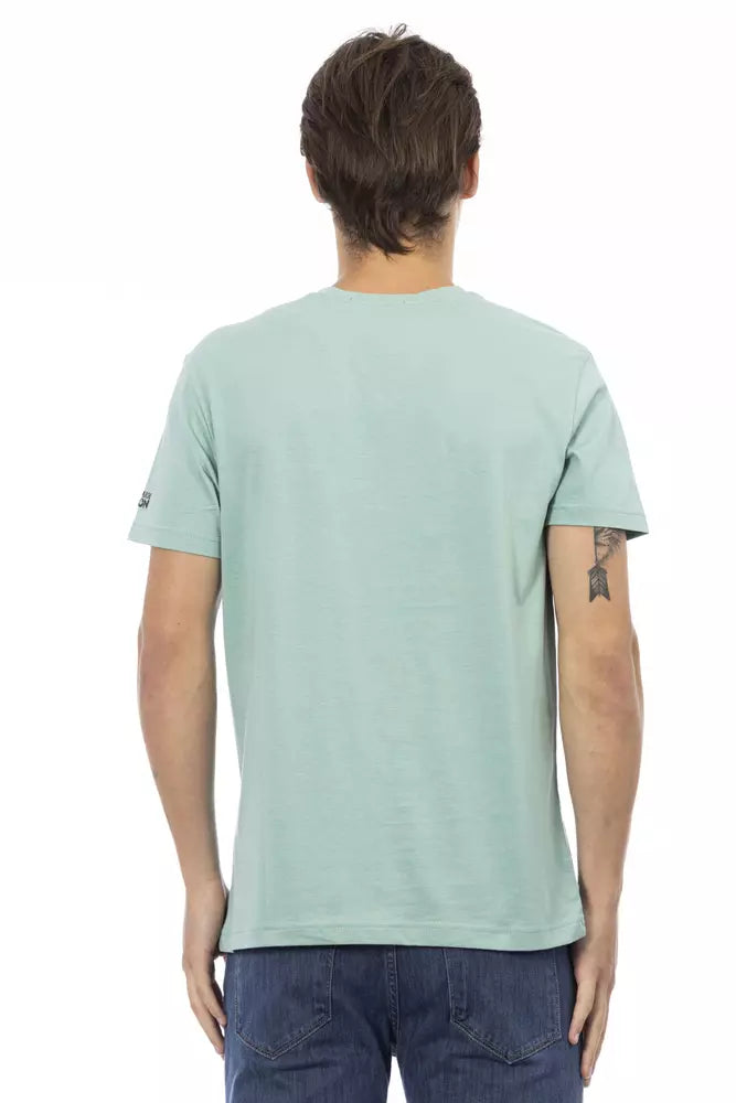 Trussardi Action Grünes Baumwoll-T-Shirt mit V-Ausschnitt für Herren