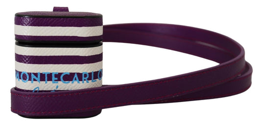 Dolce & Gabbana – Airpods-Hülle mit lila Lederarmband und goldenem Metalllogo