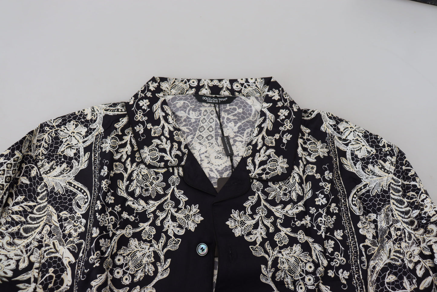 Dolce & Gabbana Blaues Seiden-Freizeithemd mit Blumenmuster und Barock-Muster