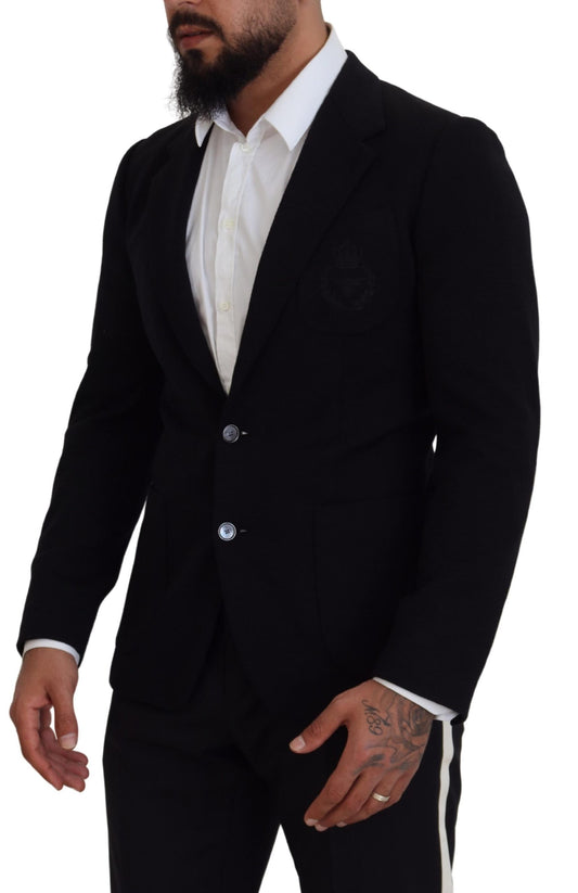 Dolce & Gabbana – Schwarzer Blazer mit schmaler Passform aus Wolle mit Krone