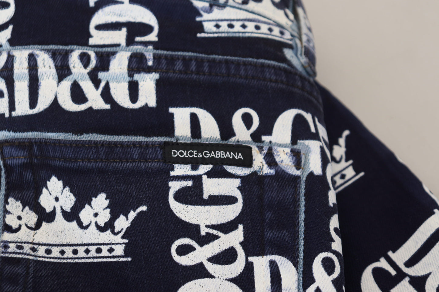 Dolce & Gabbana – Blaue Skinny-Jeans aus Baumwolle mit Kronen-Print