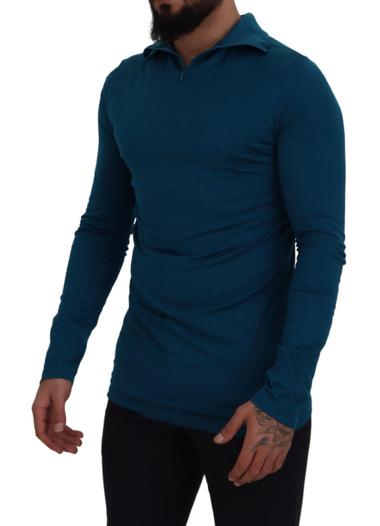 Dolce & Gabbana – Schmaler Pullover aus Baumwolle mit Kragen in Blau