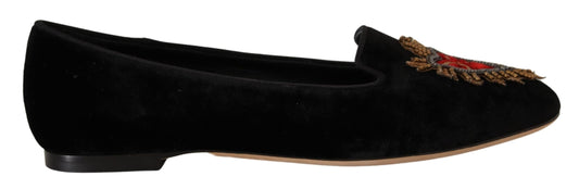 Dolce & Gabbana – Schwarze Slipper mit Herz-Jesu-Patch