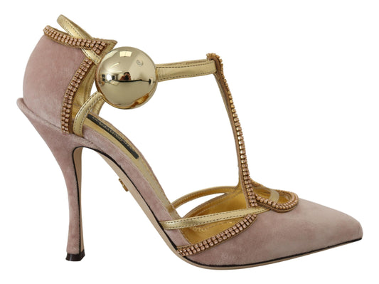 Dolce & Gabbana Pink Crystal T-Riemen Heels Pumps Schuhe