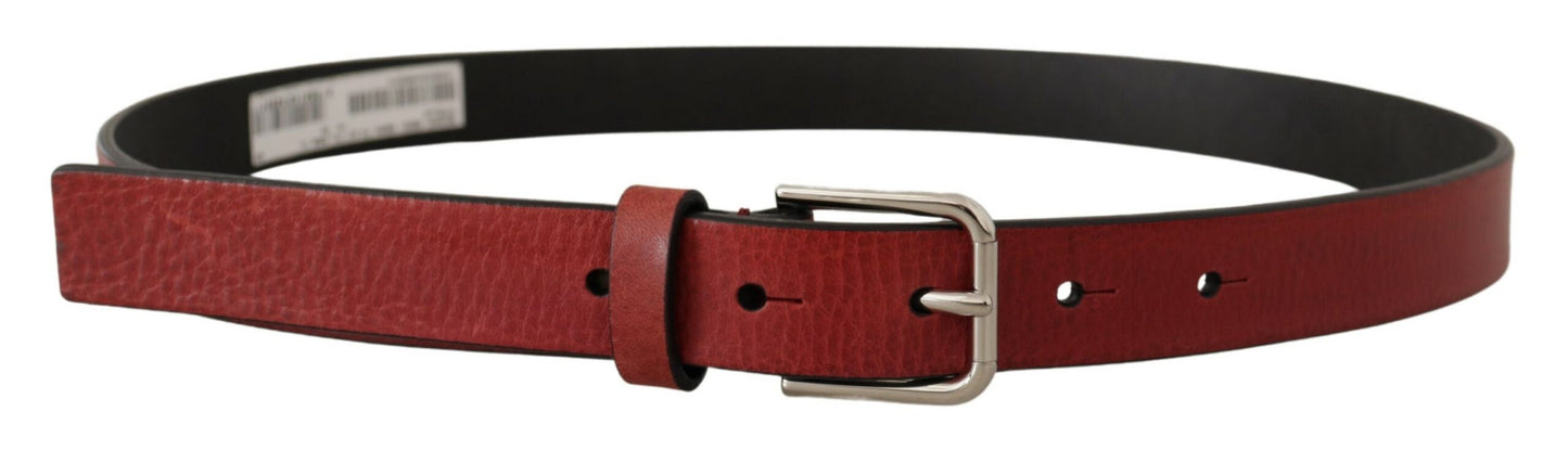 Dolce & Gabbana Maroon Vitello Leder Silber Metallgürtel