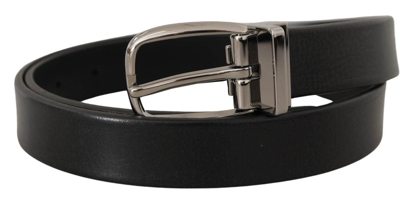 Dolce & Gabbana Gürtel aus schwarzem Leder mit silberner Chrom-Metall-Logoschnalle
