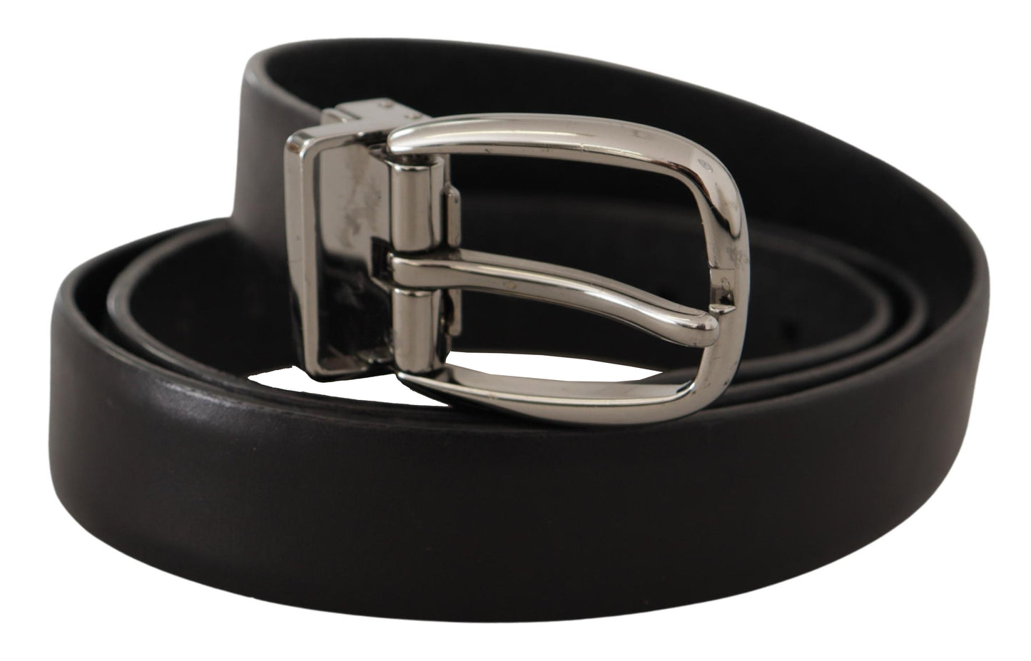 Dolce & Gabbana – Schwarzer Ledergürtel mit Chrom-Logo und Metallschnalle