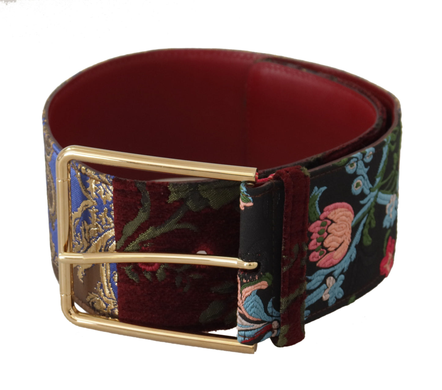 Dolce & Gabbana – Roter Ledergürtel mit bestickter Goldlogo-Metallschnalle