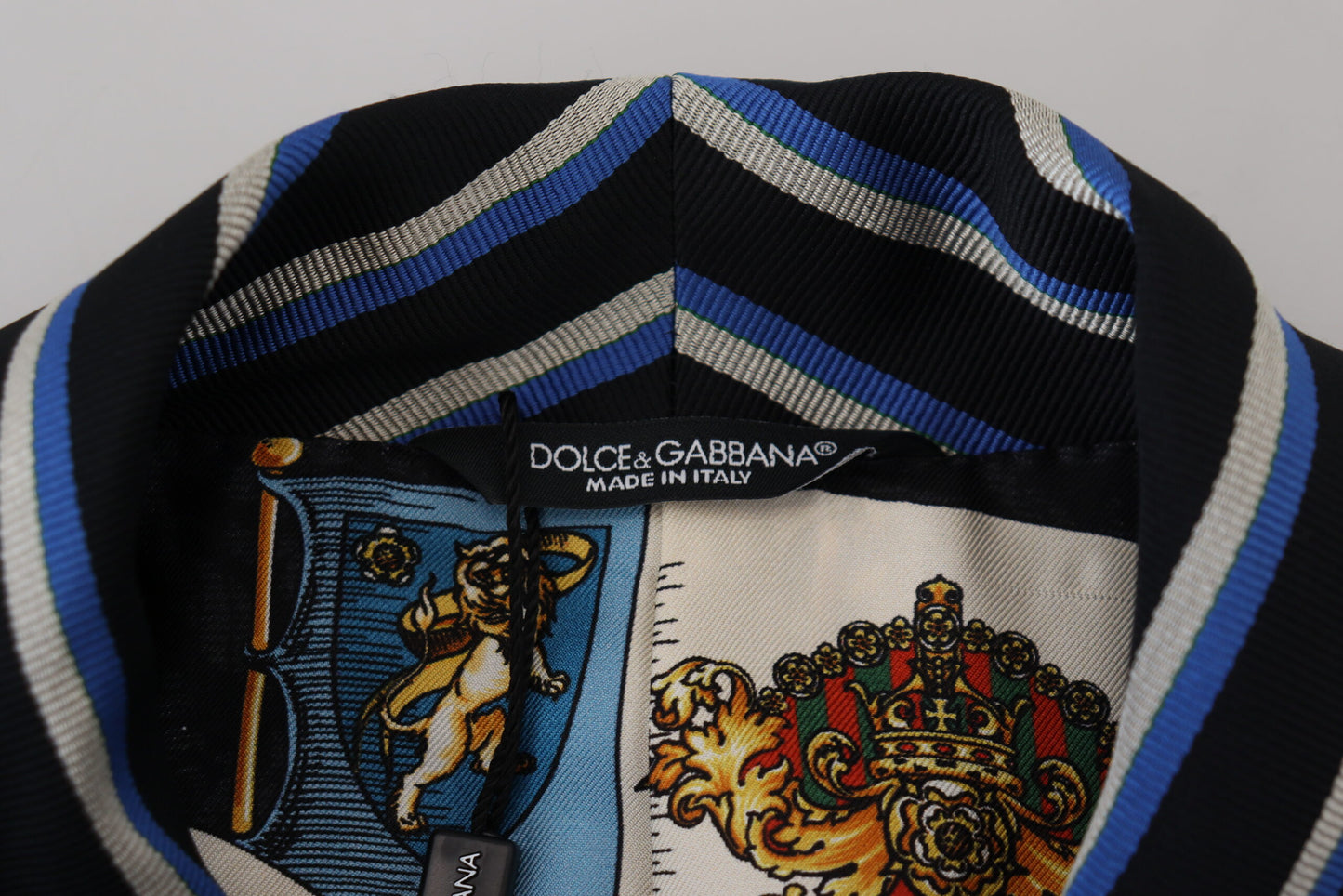 Dolce & Gabbana – Schwarz-blauer Morgenmantel mit Martini-Futter und Print