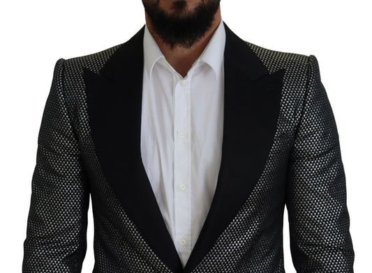 Dolce & Gabbana – Slim Fit-Jackenblazer aus Jacquard in Schwarz und Silber