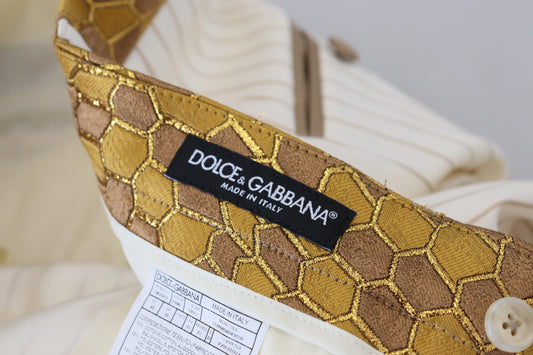 Dolce & Gabbana – Smokinganzug in gebrochenem Weiß und Gold mit Streifen im Slim Fit