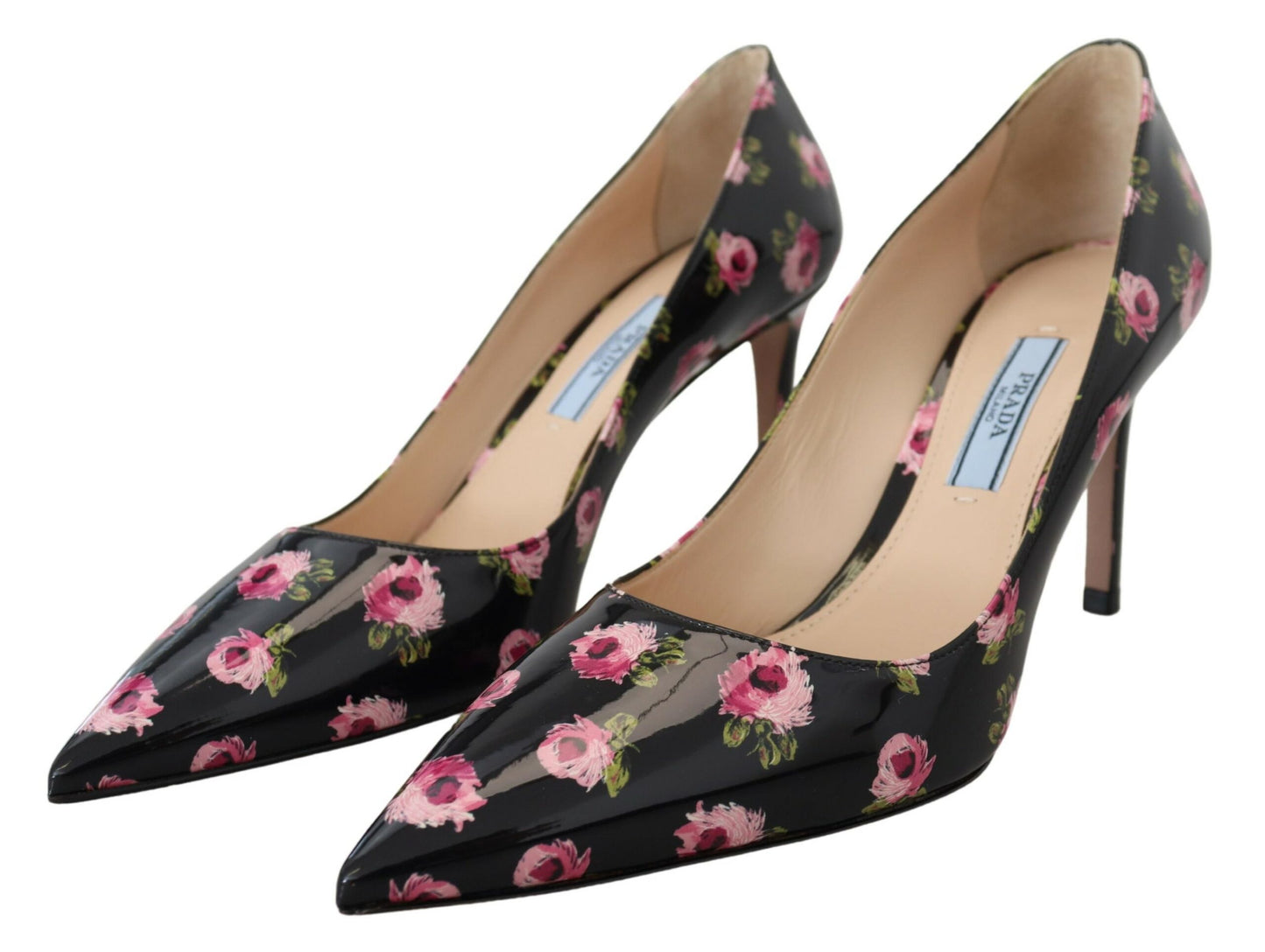 Prada Schwarze Pumps aus Leder mit Blumenmuster