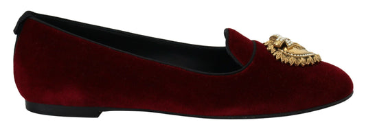 Dolce & Gabbana Bordeaux Samt Slip-On Loafers Flats Schuhe