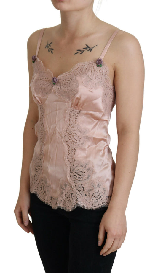 Dolce & Gabbana – Tanktop mit rosa Satinspitze und Rosen