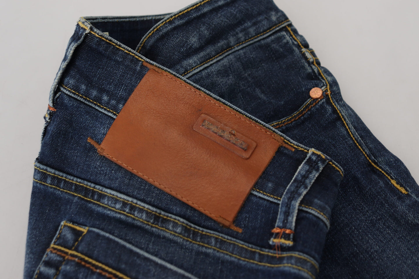 Acht Blaue Skinny Jeans aus Baumwolle mit niedriger Taille für Damen